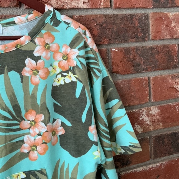 Oli Viv Aqua Green Tropical Floral Lounge Shorts Coordinating Set - Picture 3 of 10